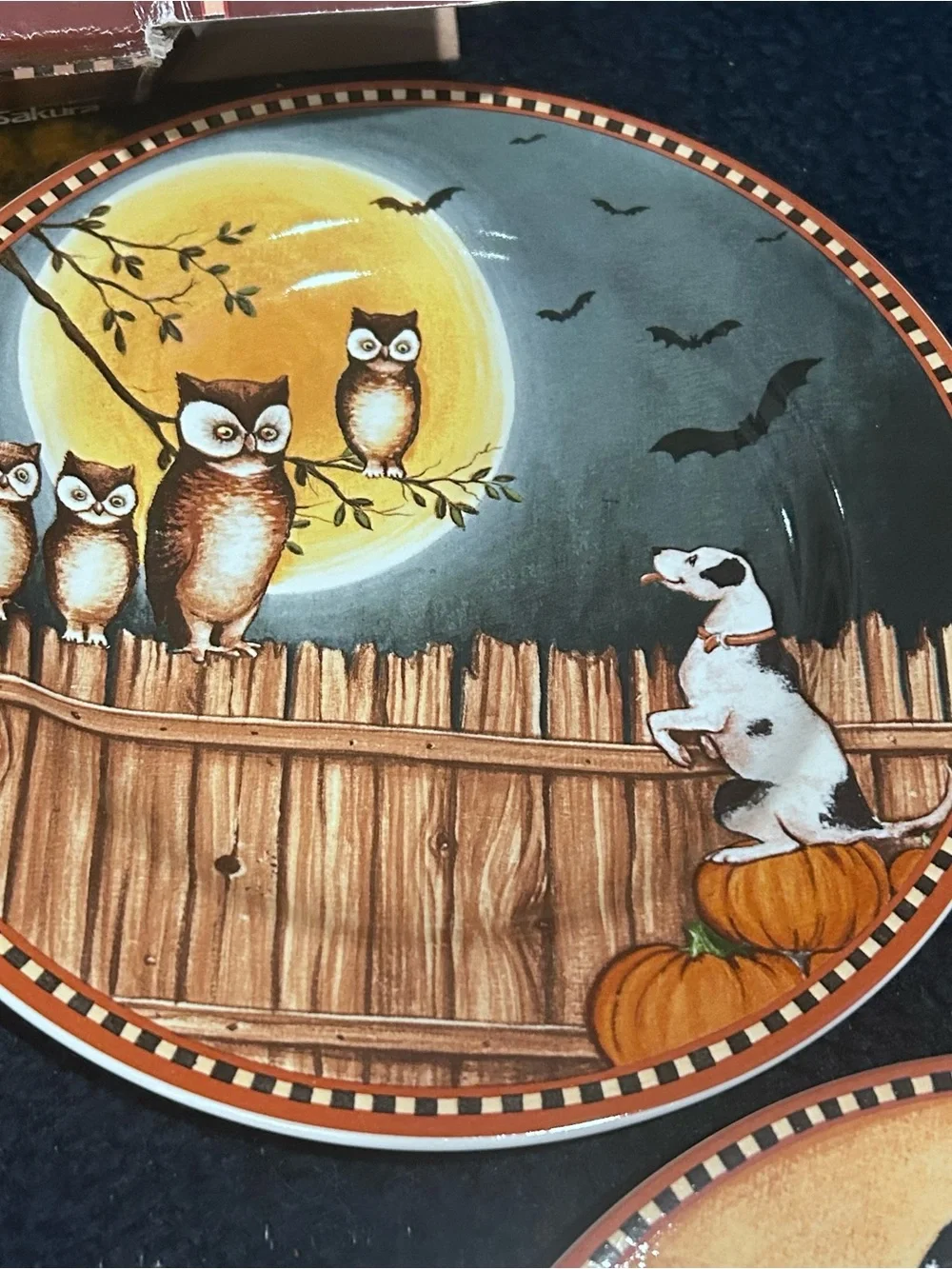 VTG Y2K David Carter Brown Pumpkin Hollow Salad Dinner Plates Whimsigoth Witchy
